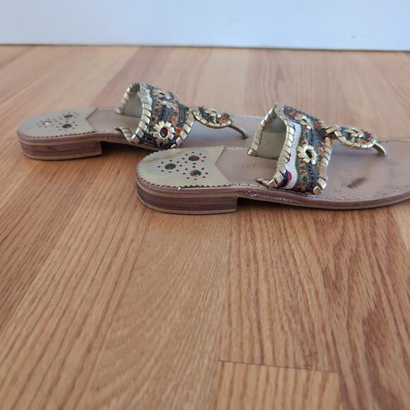 Jack Rogers Gold Navajo Tribal Print Thong Sandals Size 7 - Picture 5 of 9